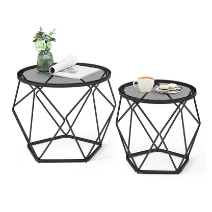Set of 2 Round Coffee Tables Slate Grey and Ink Black - image 1