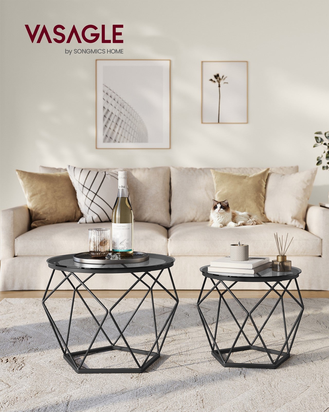 Set of 2 Round Coffee Tables Slate Grey and Ink Black - image 2