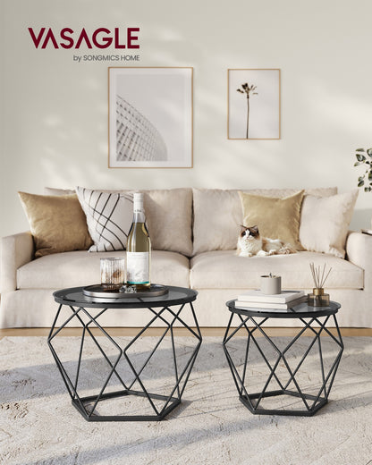Set of 2 Round Coffee Tables Slate Grey and Ink Black - image 2