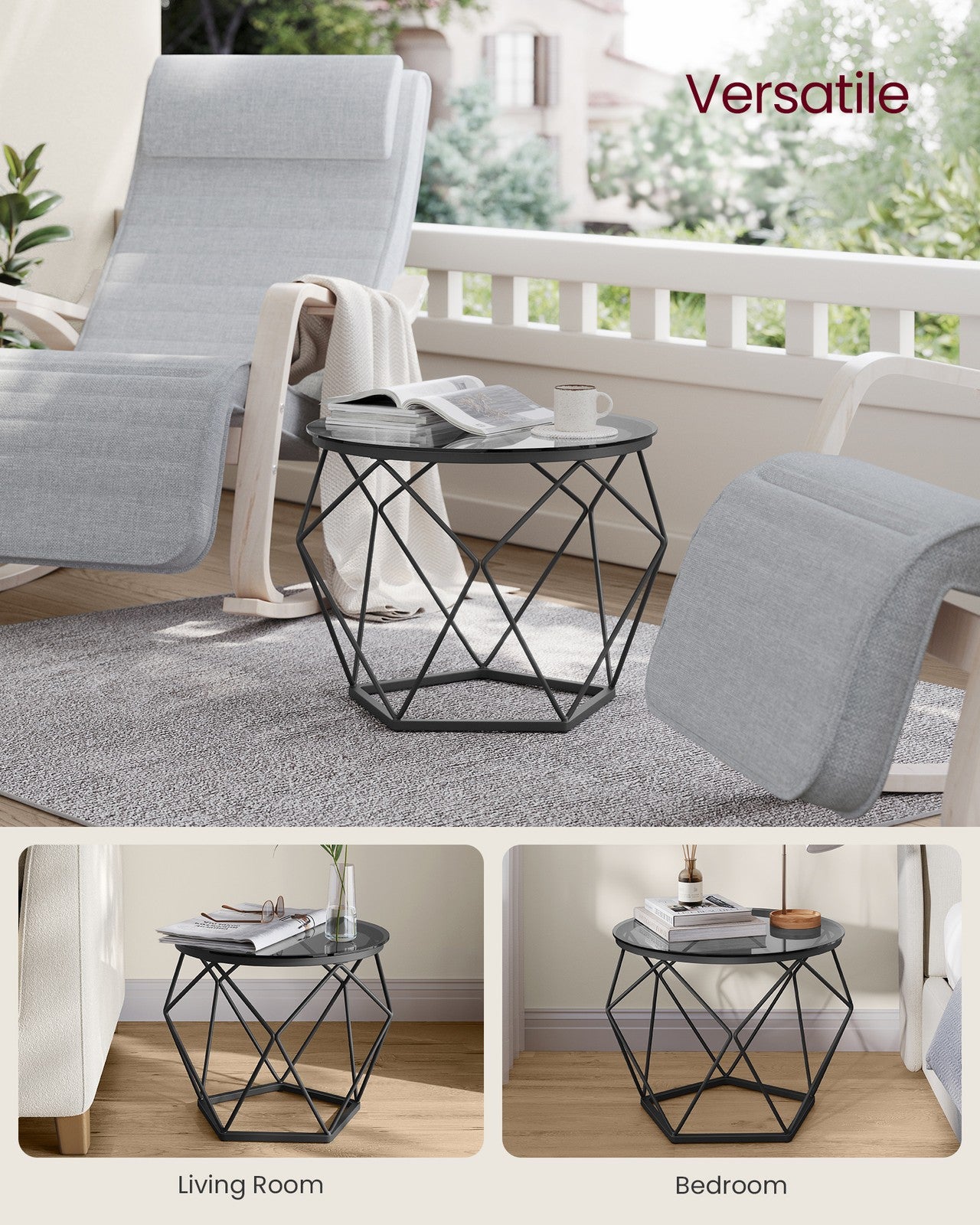 Set of 2 Round Coffee Tables Slate Grey and Ink Black - image 3