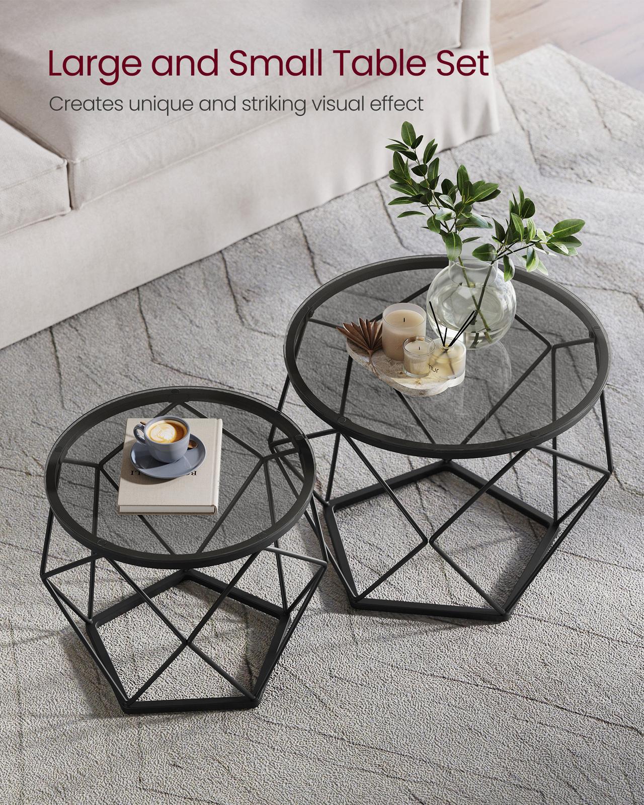 Set of 2 Round Coffee Tables Slate Grey and Ink Black - image 4