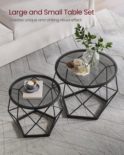 Set of 2 Round Coffee Tables Slate Grey and Ink Black - image 4
