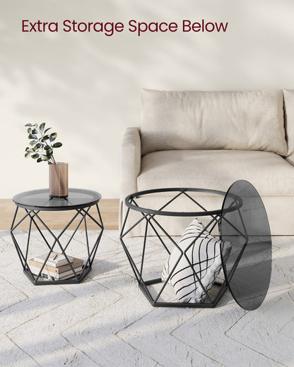 Set of 2 Round Coffee Tables Slate Grey and Ink Black - image 5