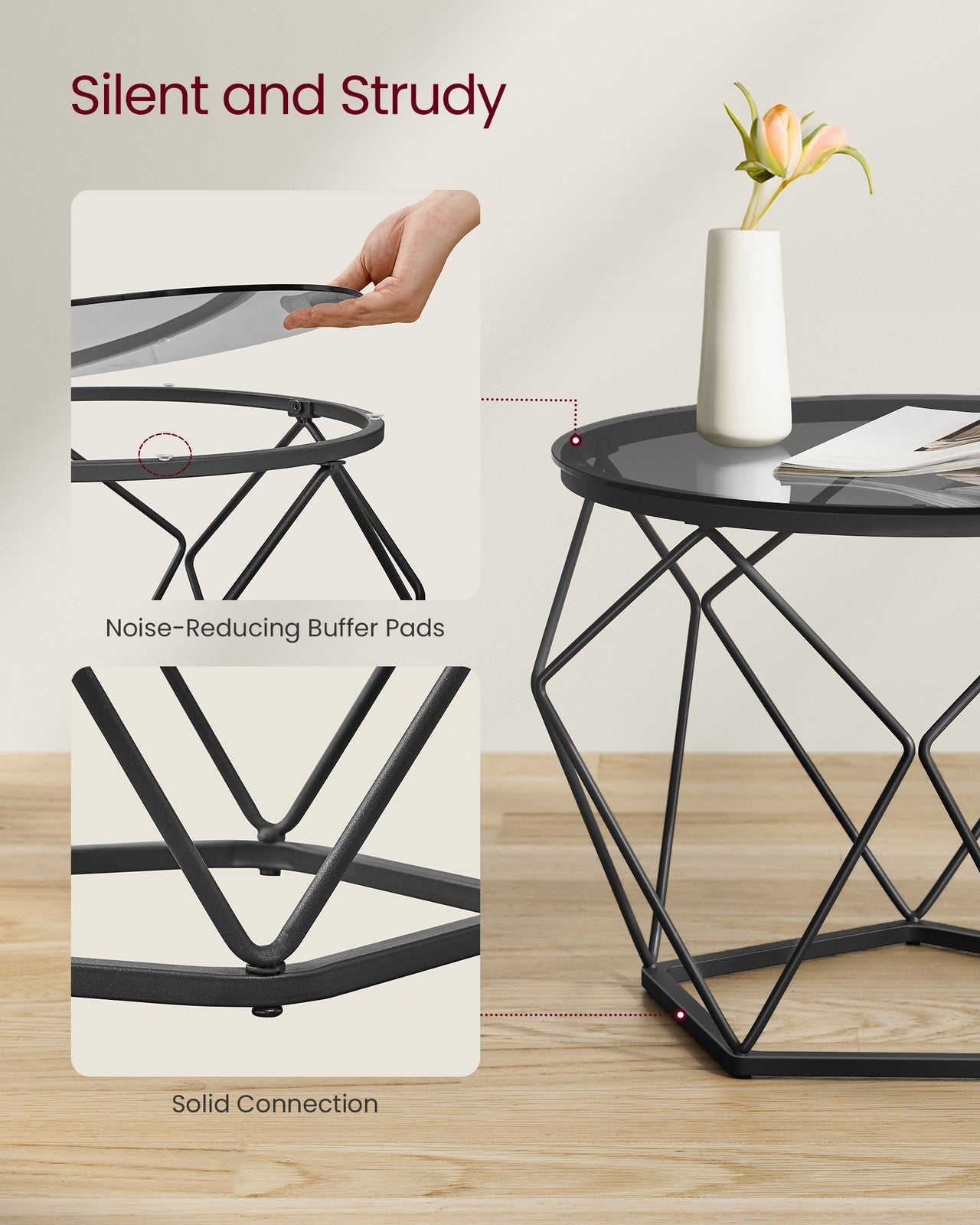 Set of 2 Round Coffee Tables Slate Grey and Ink Black - image 7