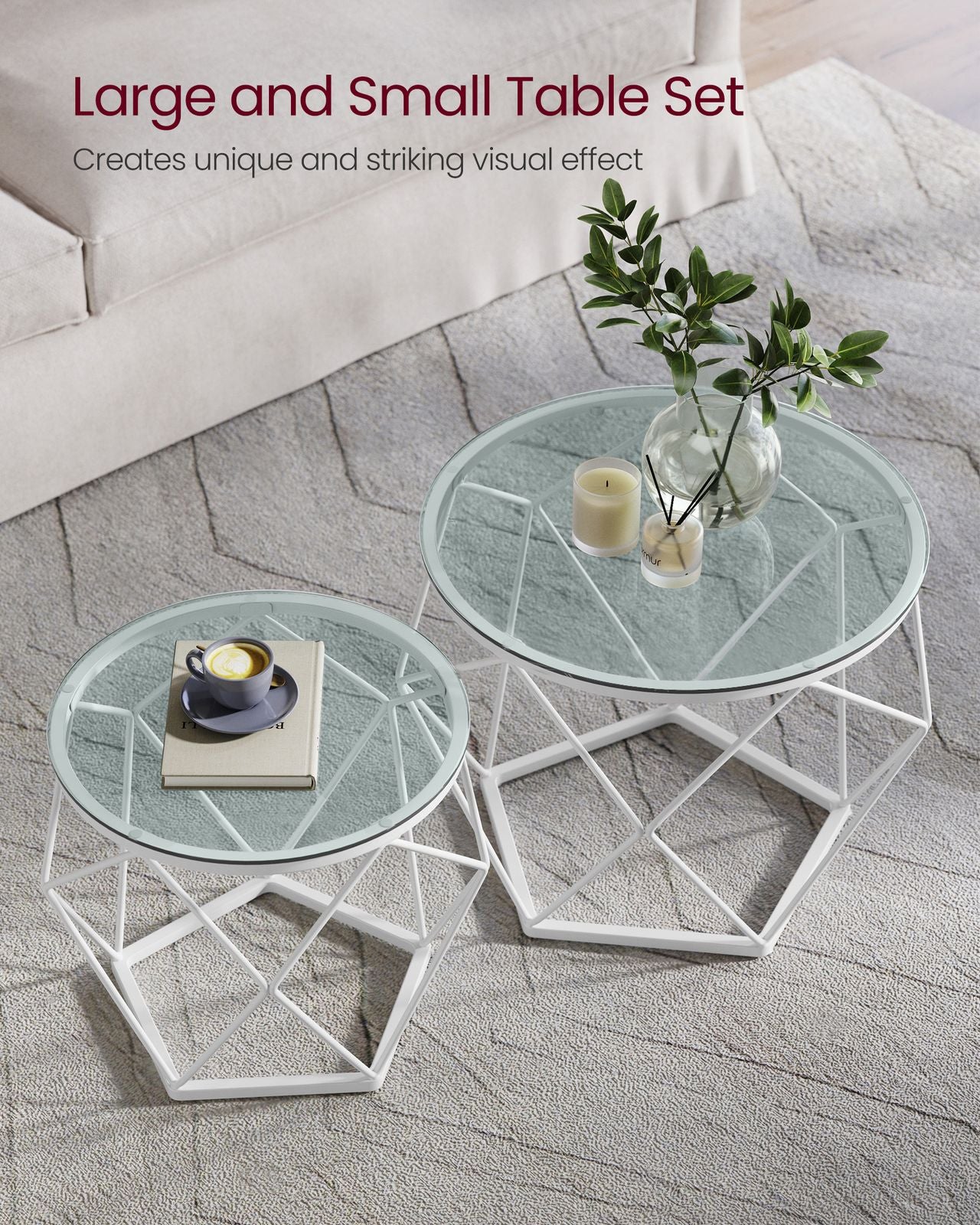 Set of 2 Round Coffee Tables Slate Grey and Ink Black - image 12