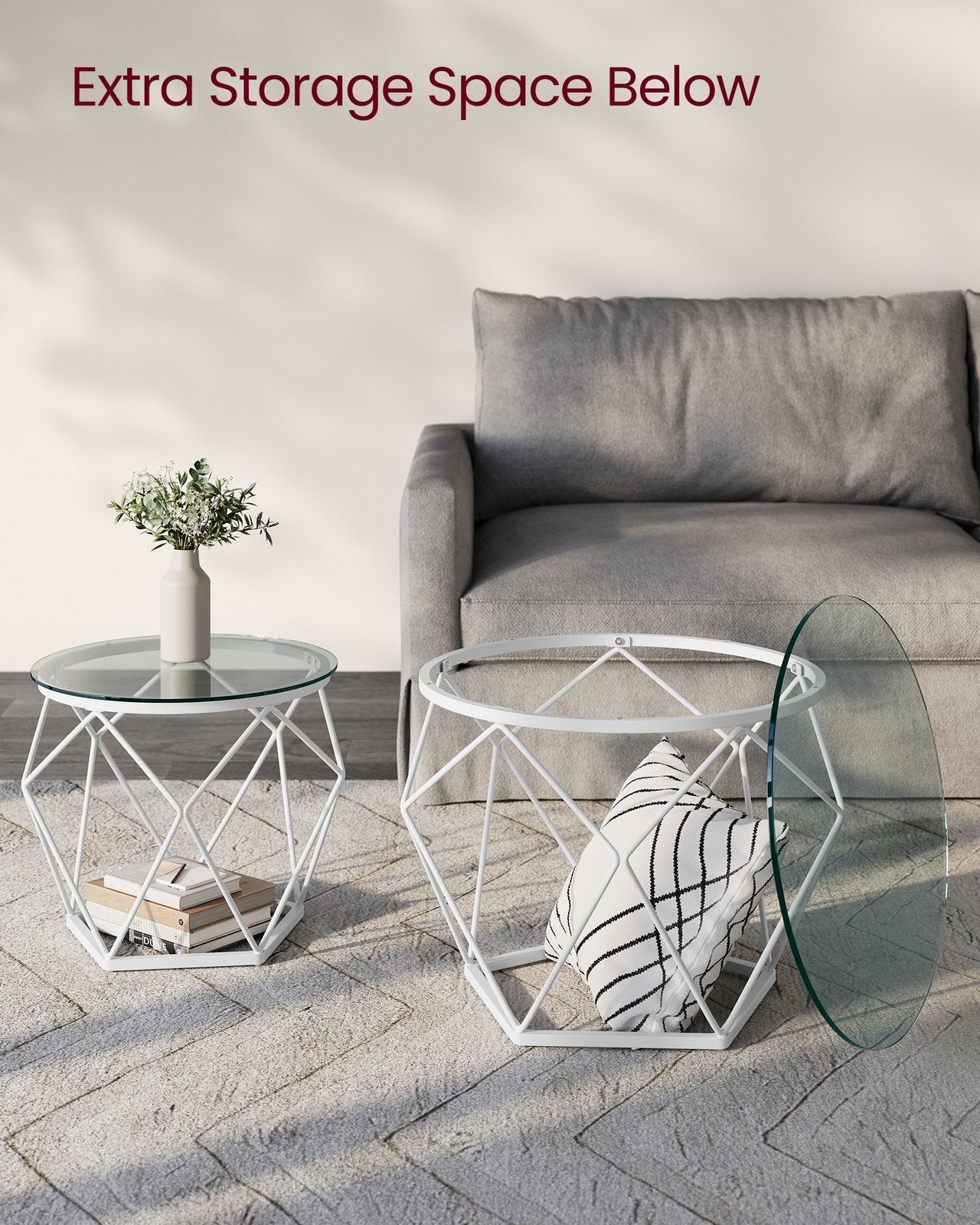 Set of 2 Round Coffee Tables Slate Grey and Ink Black - image 13