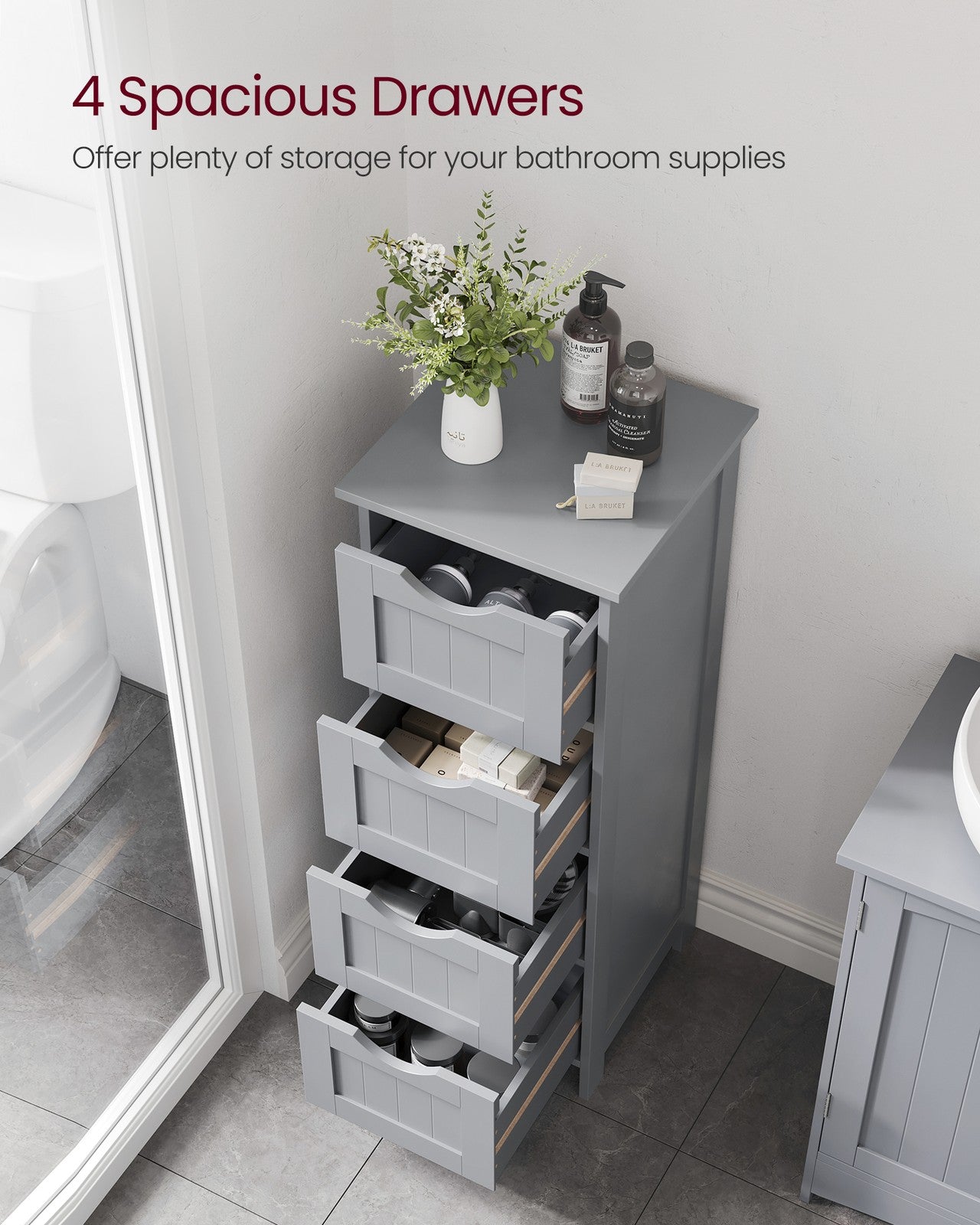 Bathroom Floor Storage Cabinet with 4 Drawers Mystic Grey - image 4
