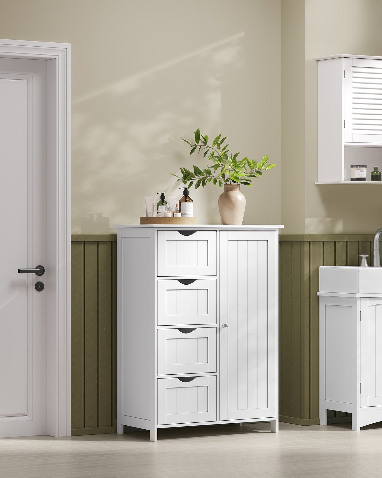 Bathroom Floor Storage Cabinet with 4 Drawers Cloud White - image 2