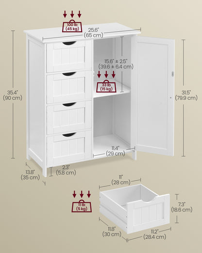 Bathroom Floor Storage Cabinet with 4 Drawers Cloud White - image 5