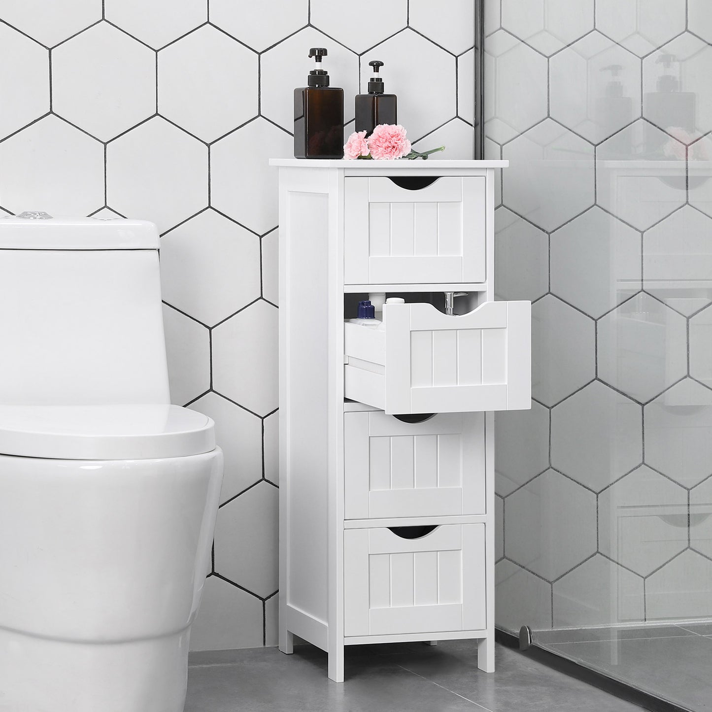 Bathroom Floor Storage Cabinet with 4 Drawers Mystic Grey - image 29
