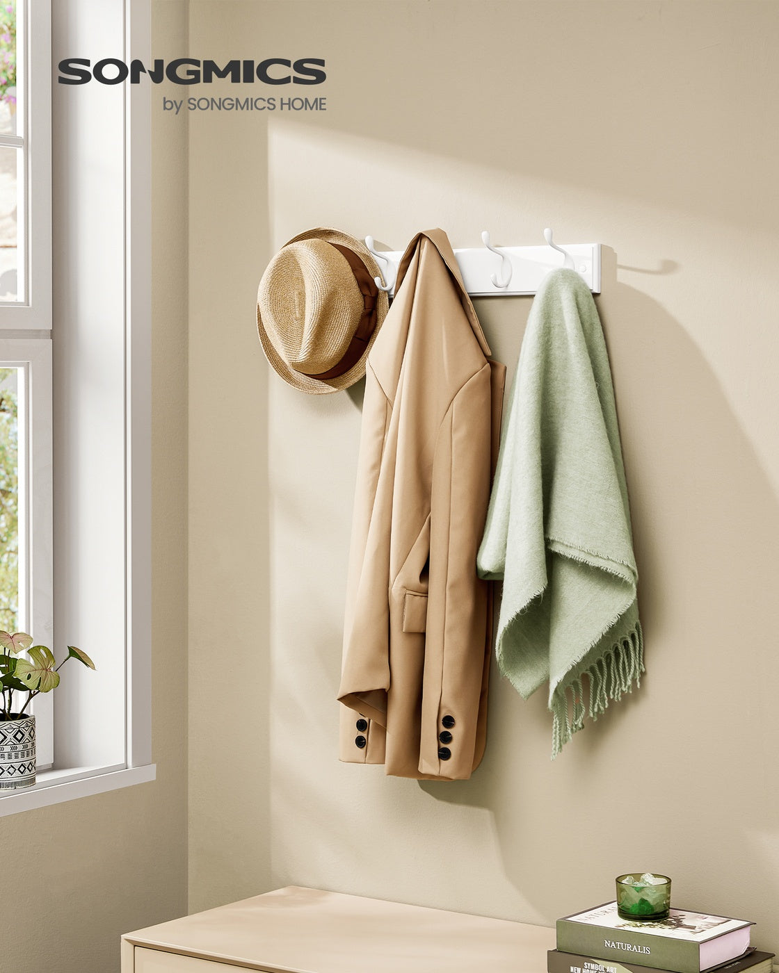 Wall-Mounted Coat Rack, 5 Dual Hooks, Cloud White - image 2
