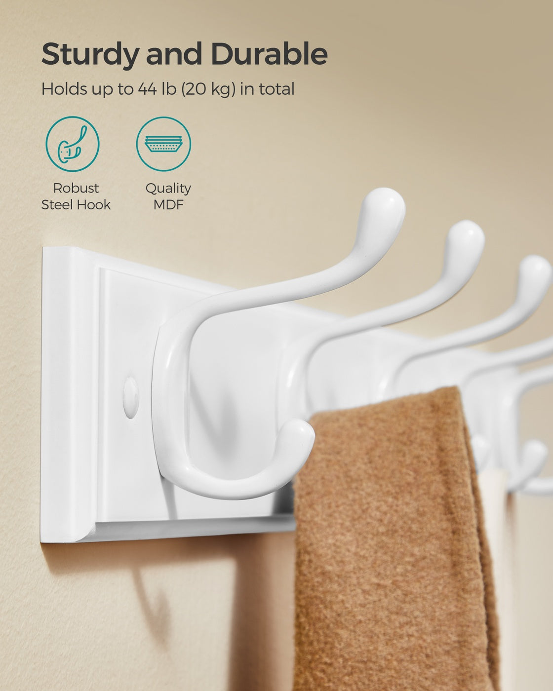 Wall-Mounted Coat Rack, 5 Dual Hooks, Cloud White - image 4