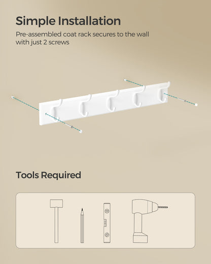 Wall-Mounted Coat Rack, 5 Dual Hooks, Cloud White - image 5