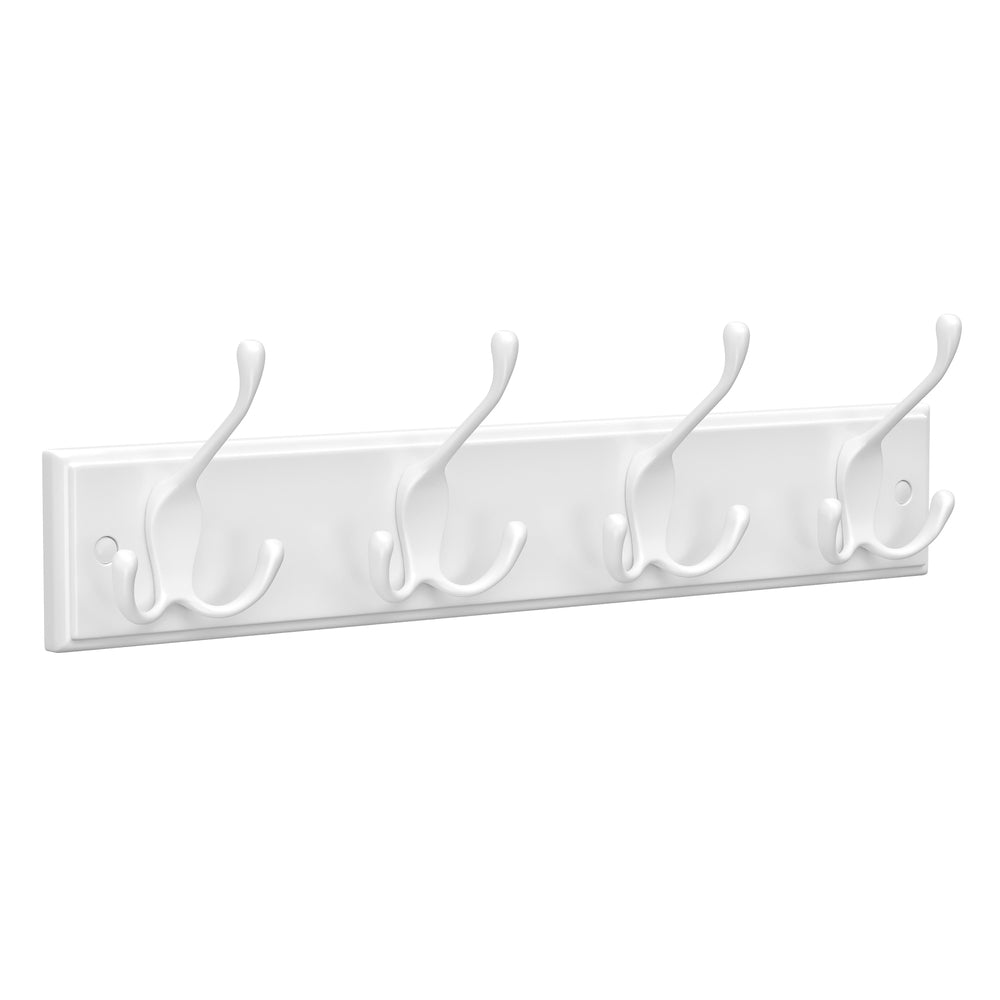 Wall-Mounted Coat Rack, 4 Tri-Hooks, White - image 1
