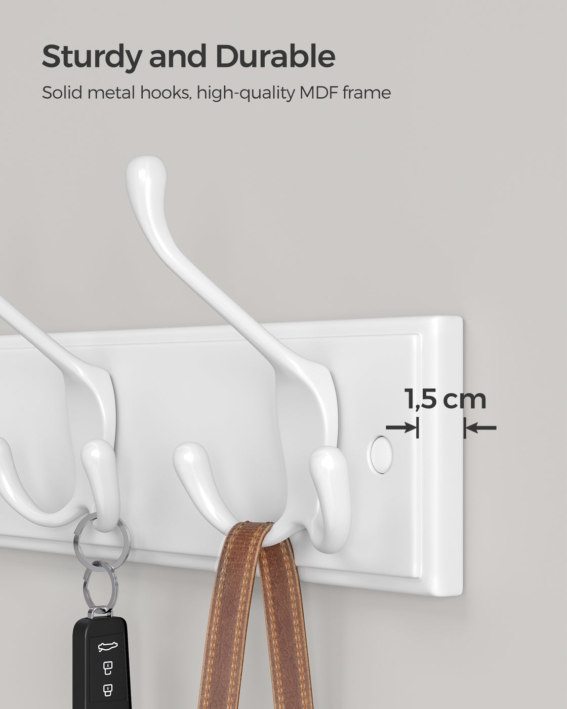 Wall-Mounted Coat Rack, 4 Tri-Hooks, White - image 4