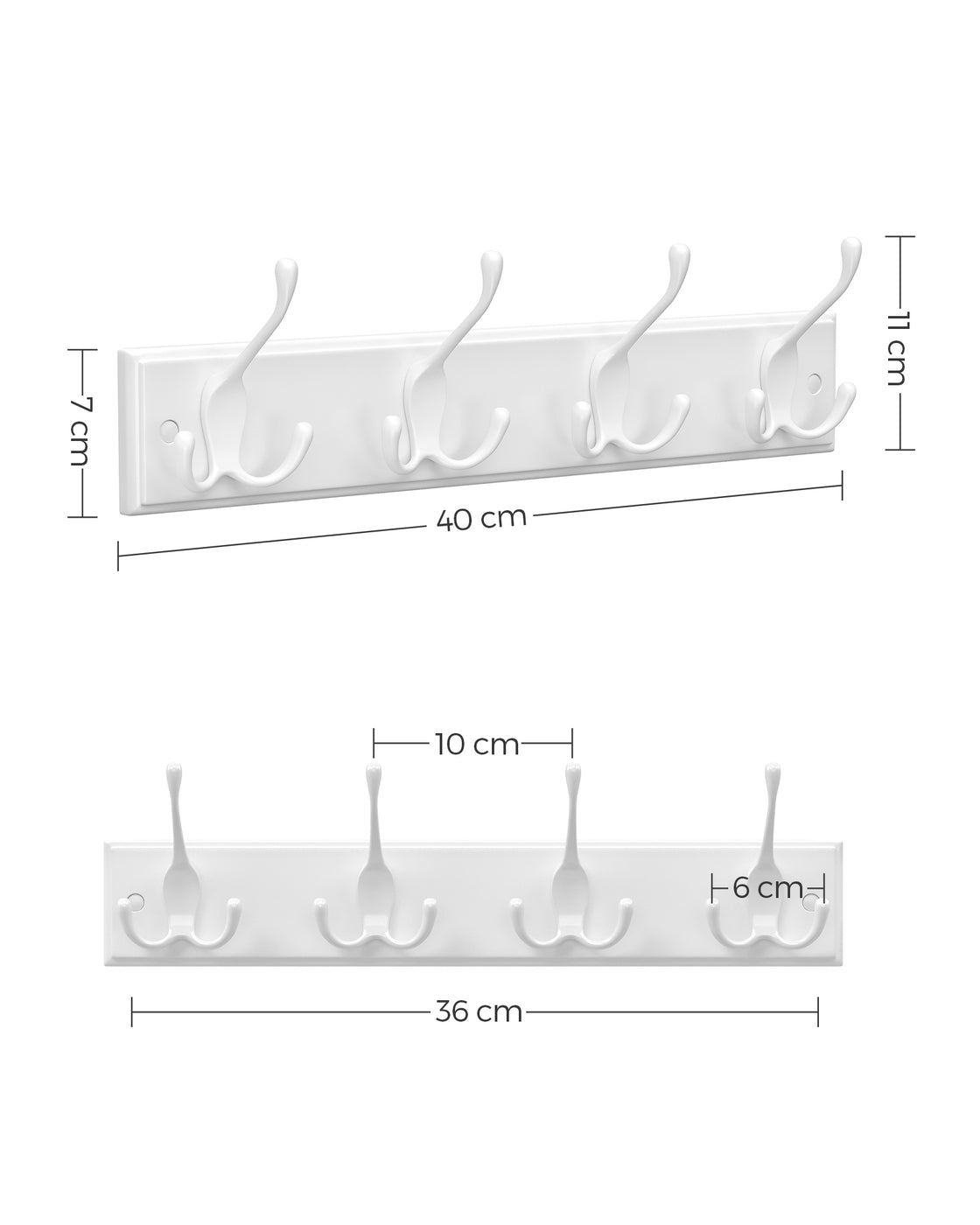 Wall-Mounted Coat Rack, 4 Tri-Hooks, White - image 6
