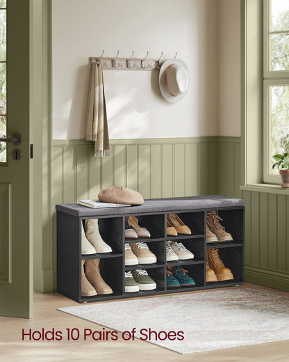 Storage Bench with Padded Seat and 9 Compartments Black - image 21