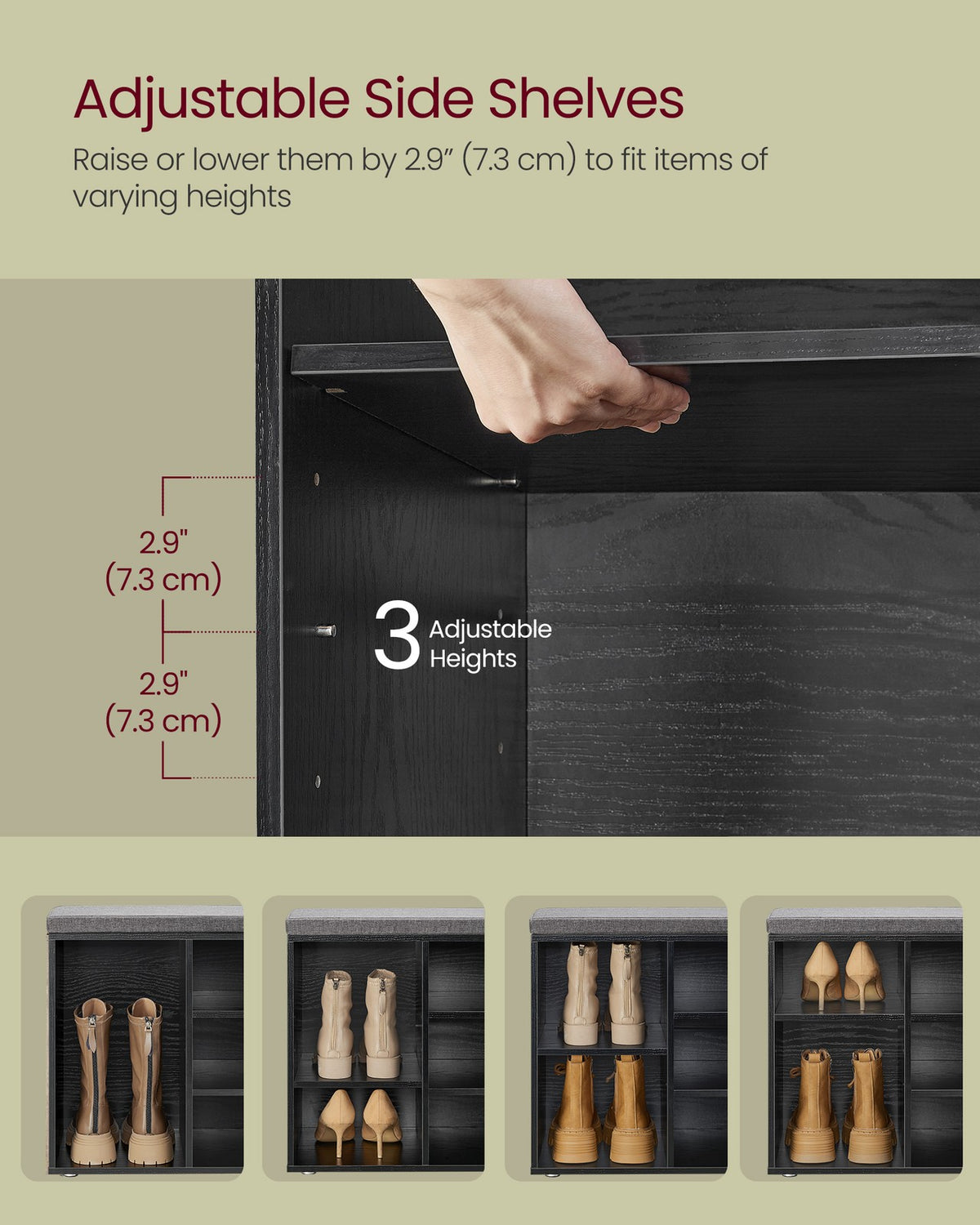 Storage Bench with Padded Seat and 9 Compartments Black - image 22