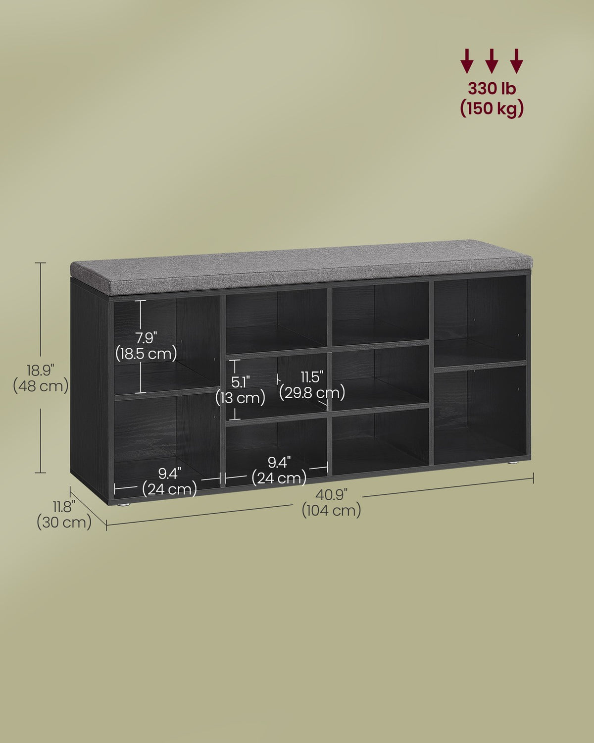 Storage Bench with Padded Seat and 9 Compartments Black - image 25