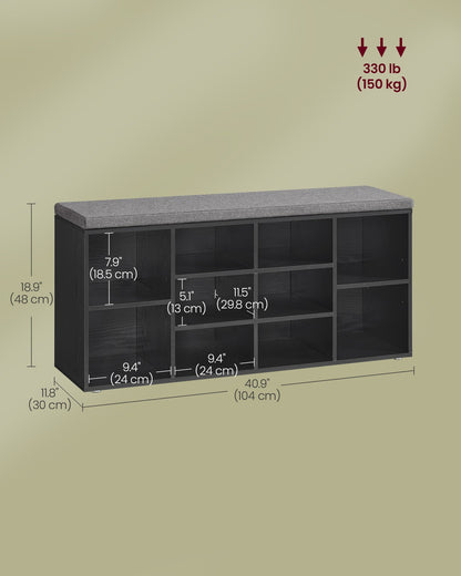 Storage Bench with Padded Seat and 9 Compartments Black - image 25