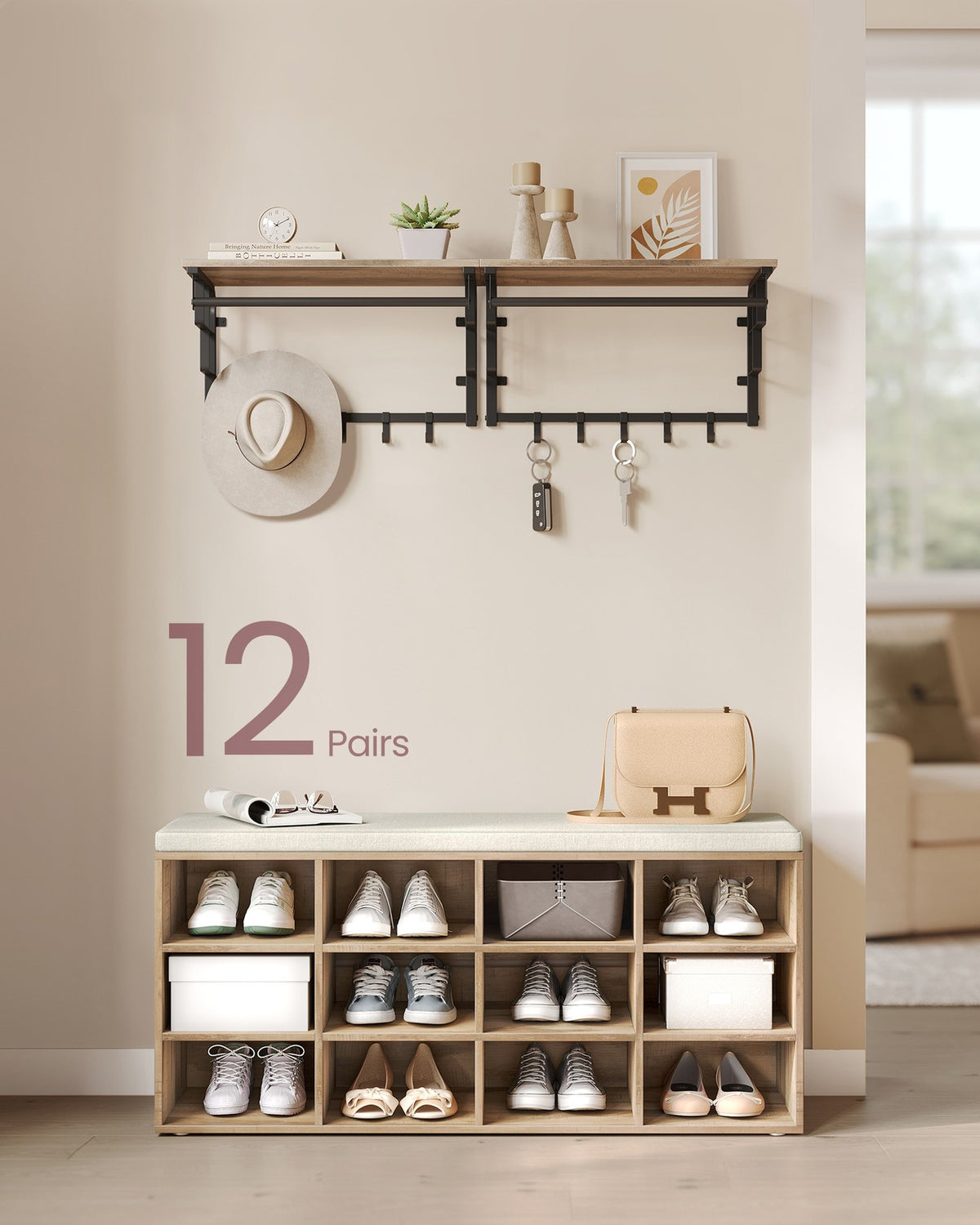 Storage Bench with Padded Seat and 9 Compartments Black - image 36