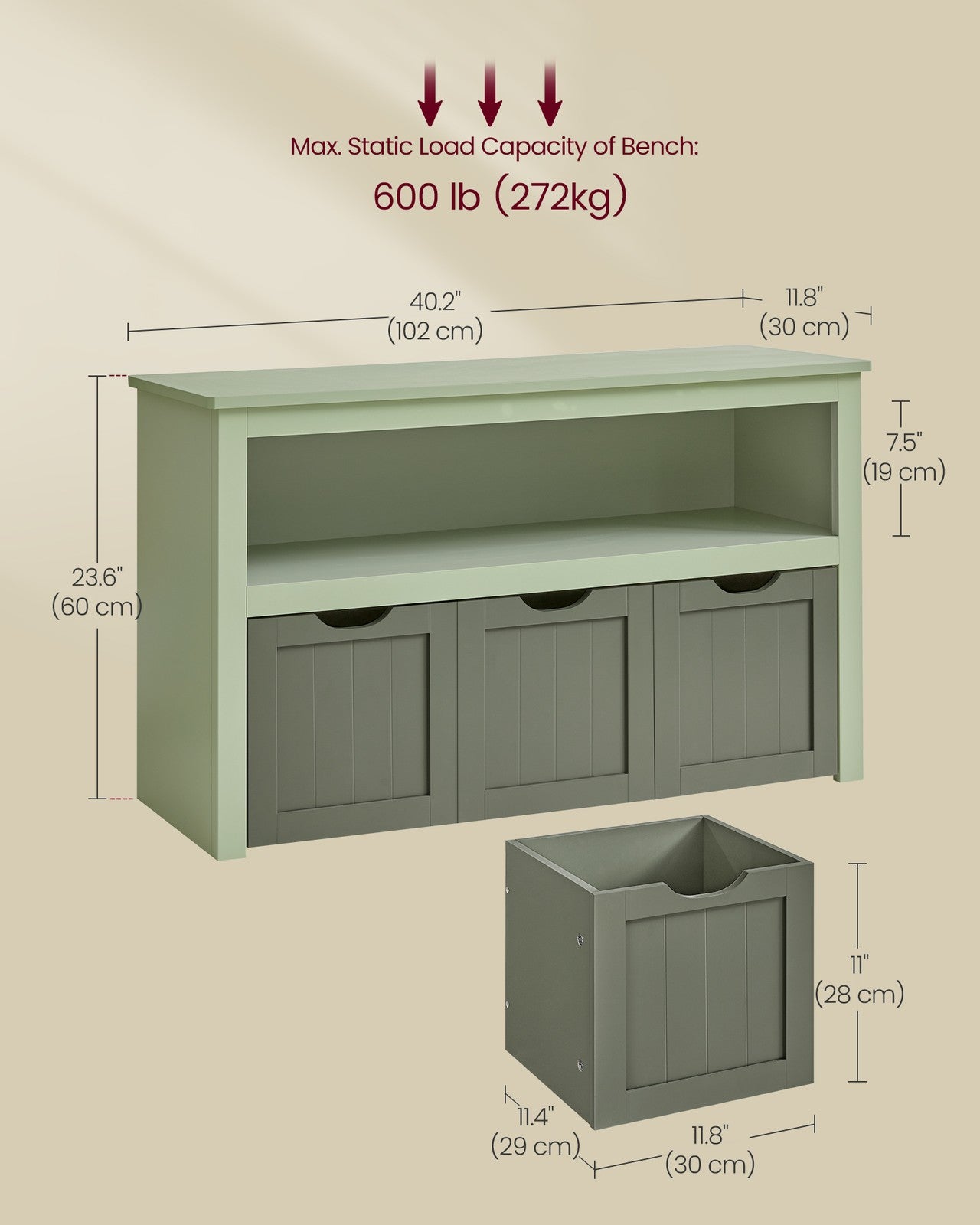 Toy Storage for Kids with Wheels 30 x 102 x 60 cm Laurel Green - image 5