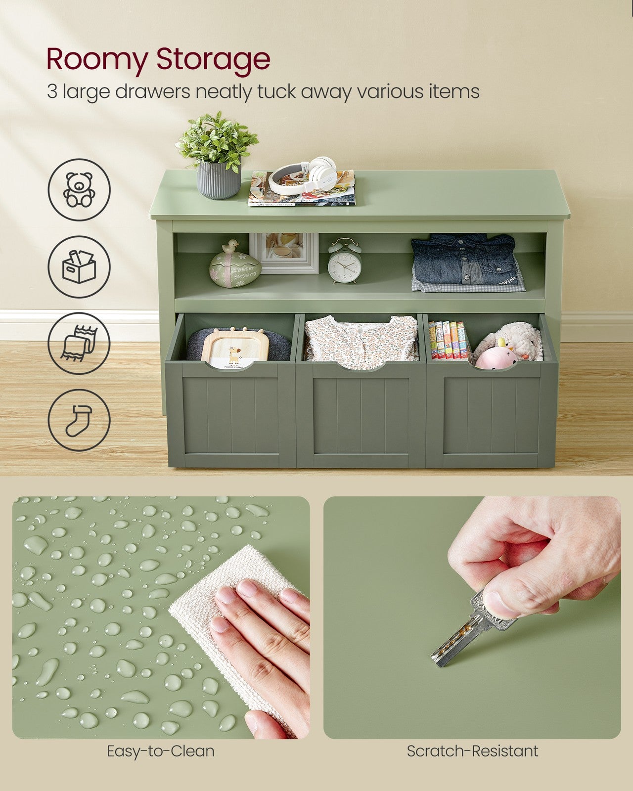 Toy Storage for Kids with Wheels 30 x 102 x 60 cm Laurel Green - image 6
