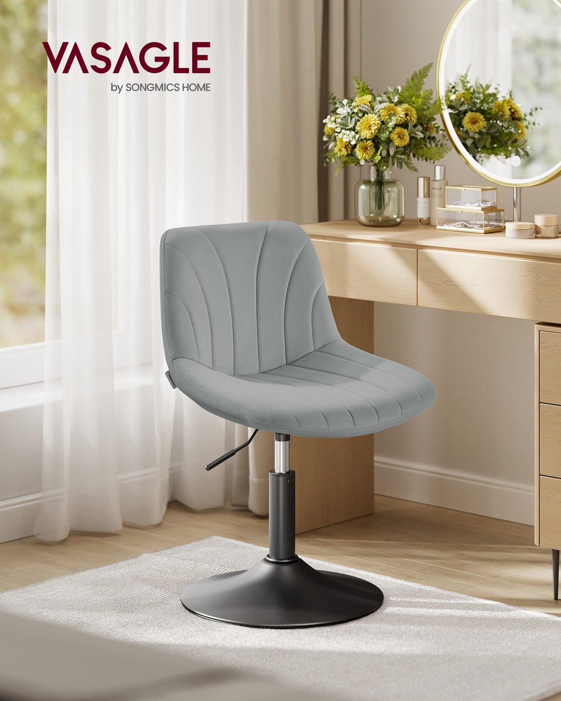 Dressing Table Chair Height Adjustable Bar Stool with Back Cloud White - image 10