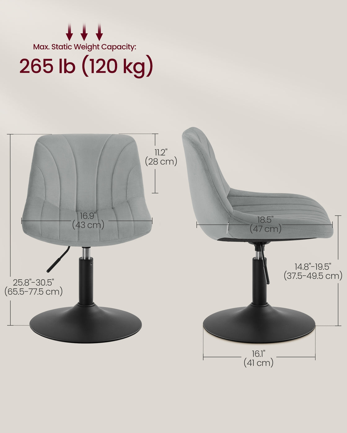 Dressing Table Chair Height Adjustable Bar Stool with Back Cloud White - image 11
