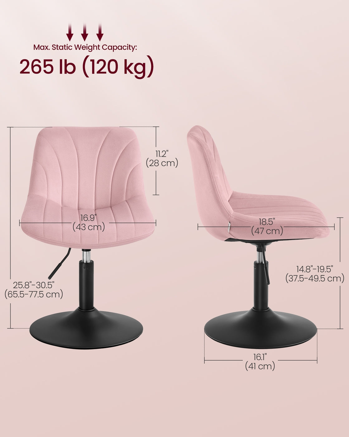 Dressing Table Chair Height Adjustable Bar Stool with Back Cloud White - image 19
