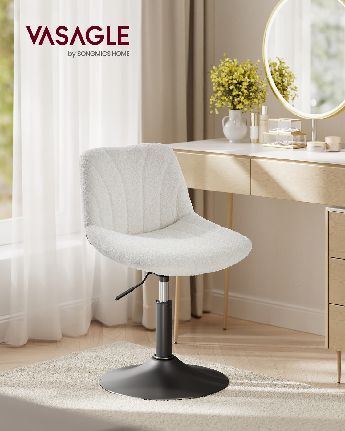 Dressing Table Chair Height Adjustable Bar Stool with Back Cloud White - image 2