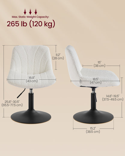 Dressing Table Chair Height Adjustable Bar Stool with Back Cloud White - image 3