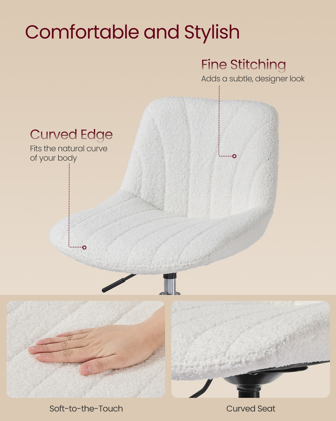 Dressing Table Chair Height Adjustable Bar Stool with Back Cloud White - image 6