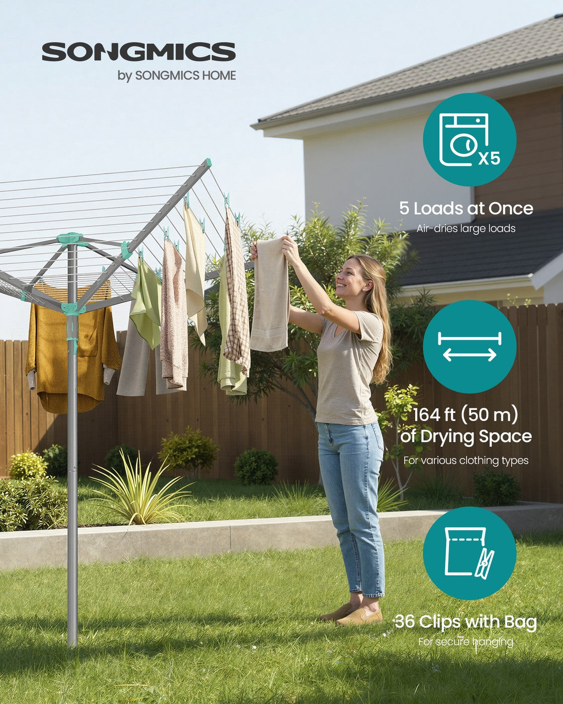 Rotary Washing Line, 45 m Outdoor Clothes Airer, Silver - image 8