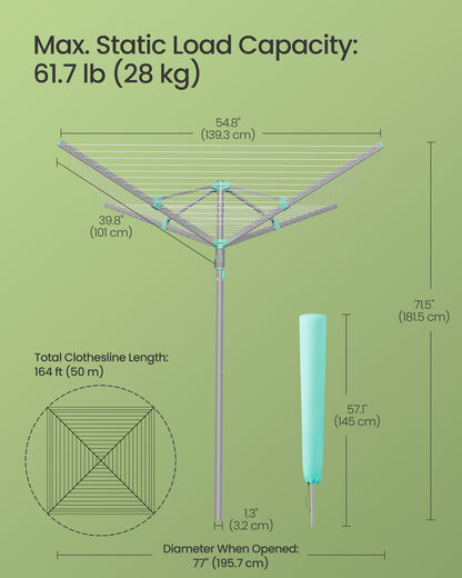 Rotary Washing Line, 45 m Outdoor Clothes Airer, Silver - image 12