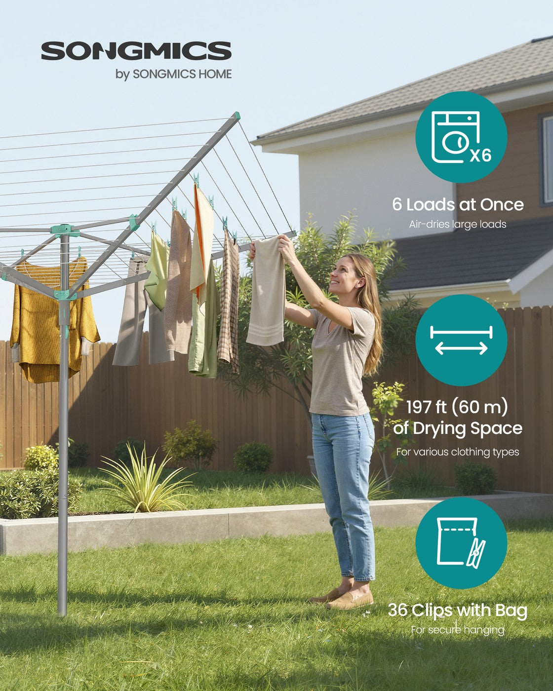 Rotary Washing Line, 45 m Outdoor Clothes Airer, Silver - image 14