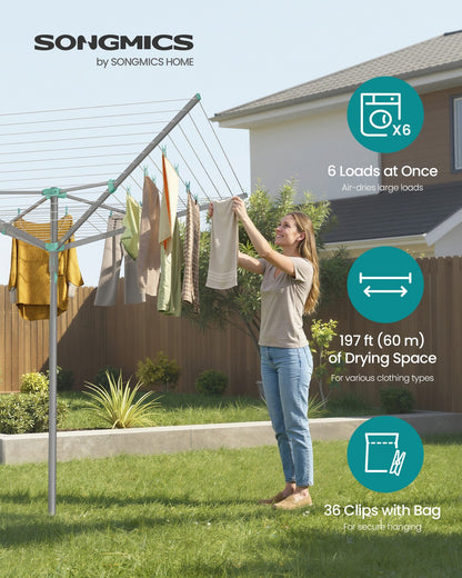 Rotary Washing Line, 45 m Outdoor Clothes Airer, Silver - image 14