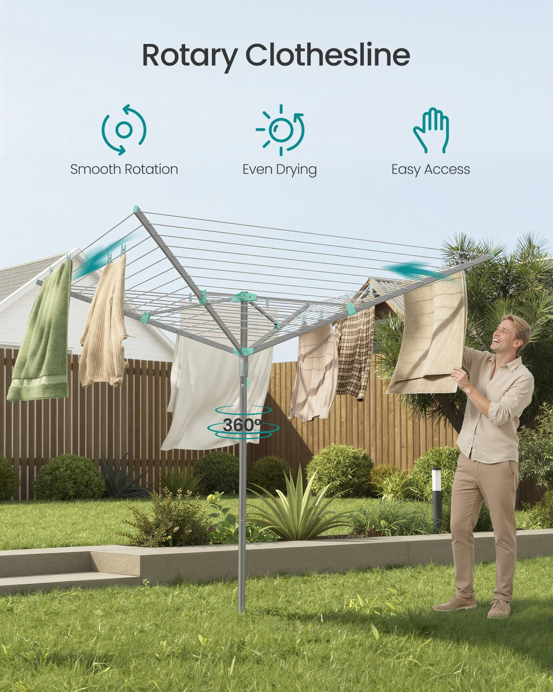 Rotary Washing Line, 45 m Outdoor Clothes Airer, Silver - image 15