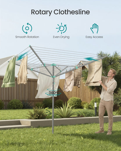 Rotary Washing Line, 60 m Outdoor Clothes Airer, Silver - image 3