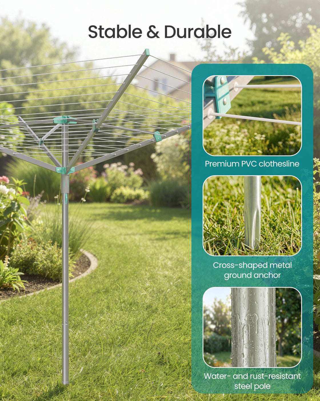 Rotary Washing Line, 45 m Outdoor Clothes Airer, Silver - image 16