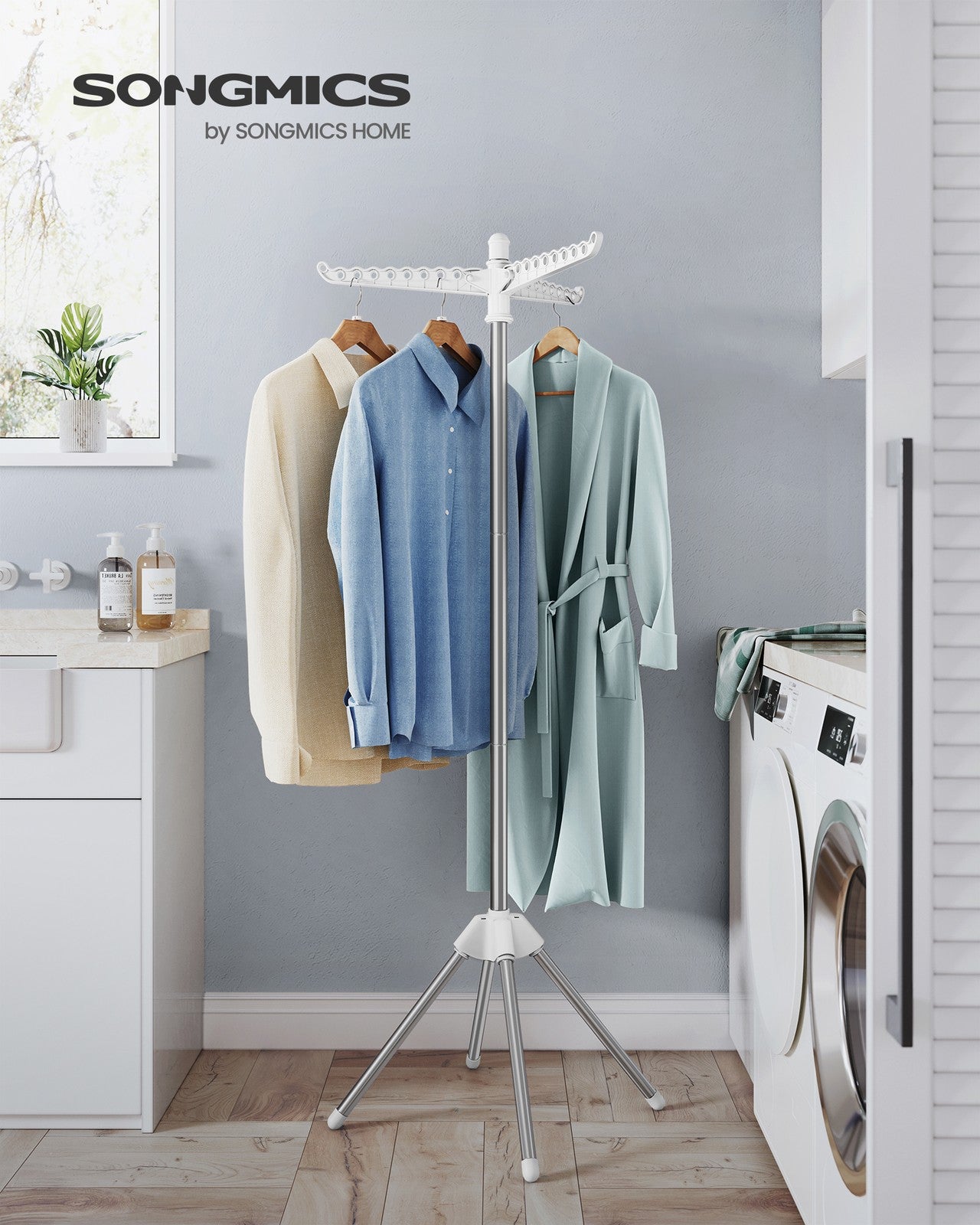 Clothes Drying Rack, Clothes Airer, Clothes Horse with 3 Arms, Space-Saving and Foldable - image 2
