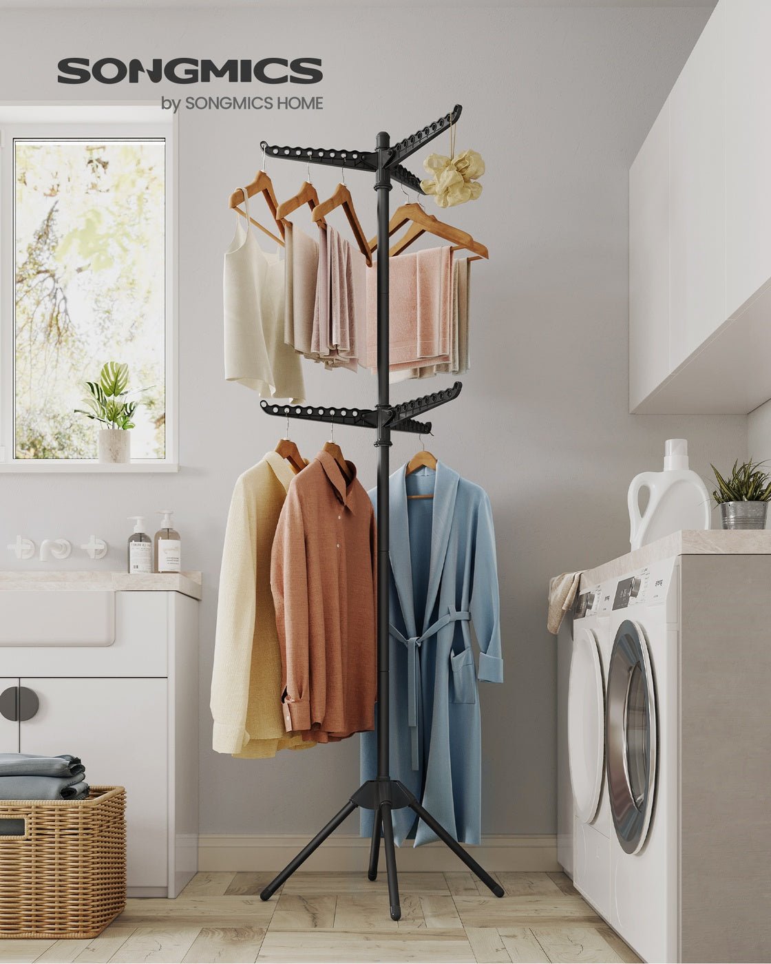 Clothes Drying Rack, Clothes Airer, Clothes Horse with 3 Arms, Space-Saving and Foldable - image 22