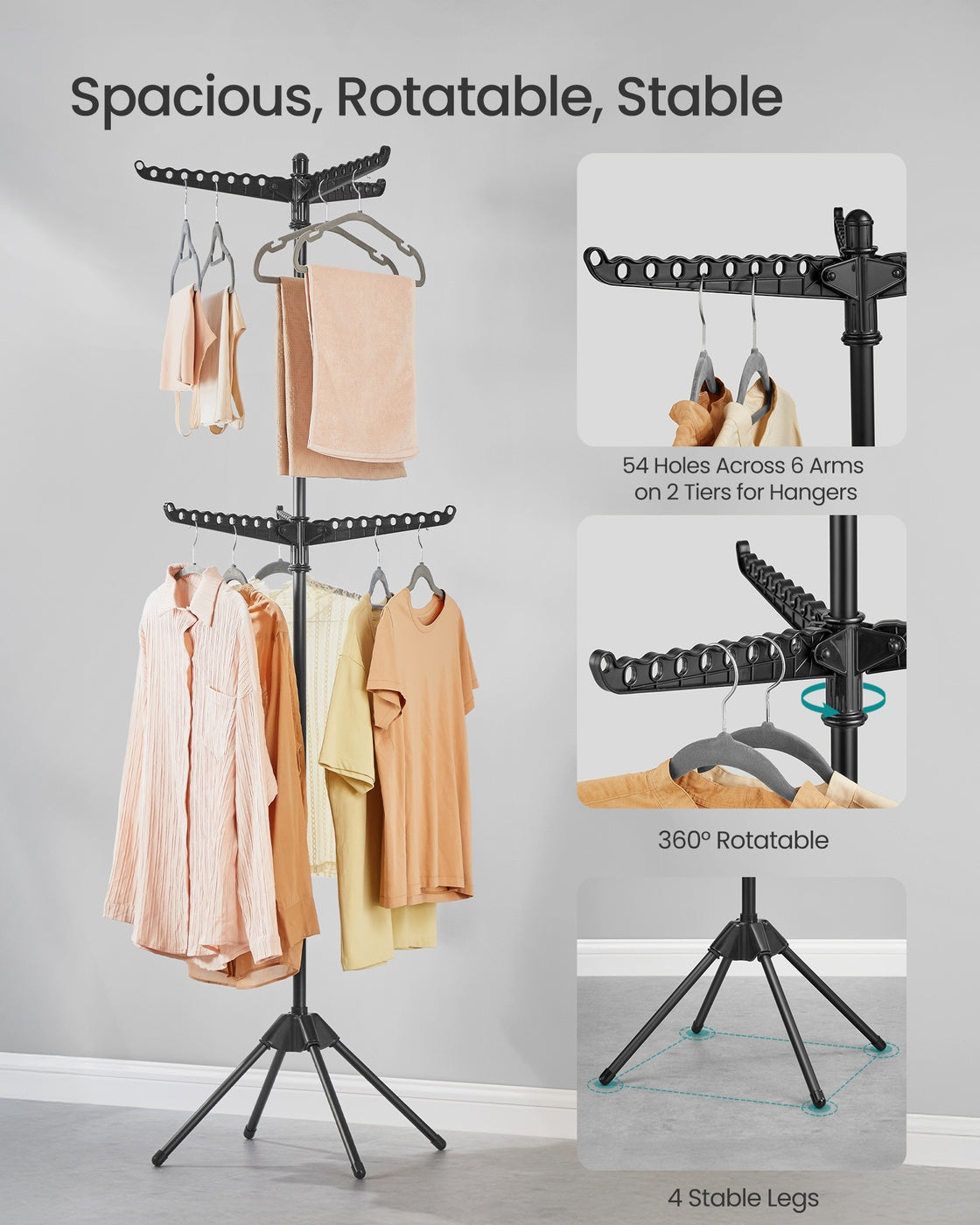 Clothes Drying Rack, Clothes Airer, Clothes Horse with 3 Arms, Space-Saving and Foldable - image 24