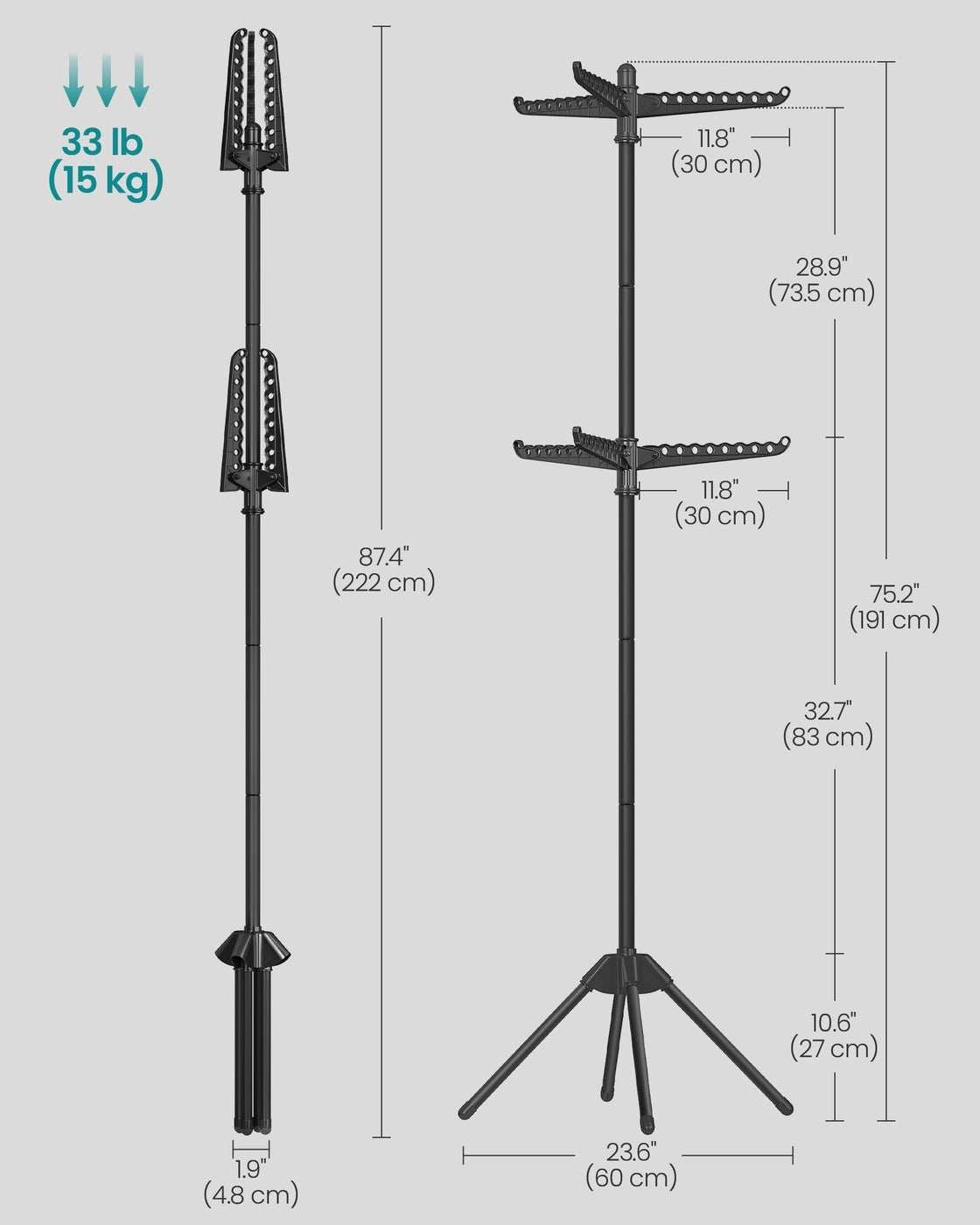 Clothes Drying Rack, Clothes Airer, Clothes Horse with 3 Arms, Space-Saving and Foldable - image 26