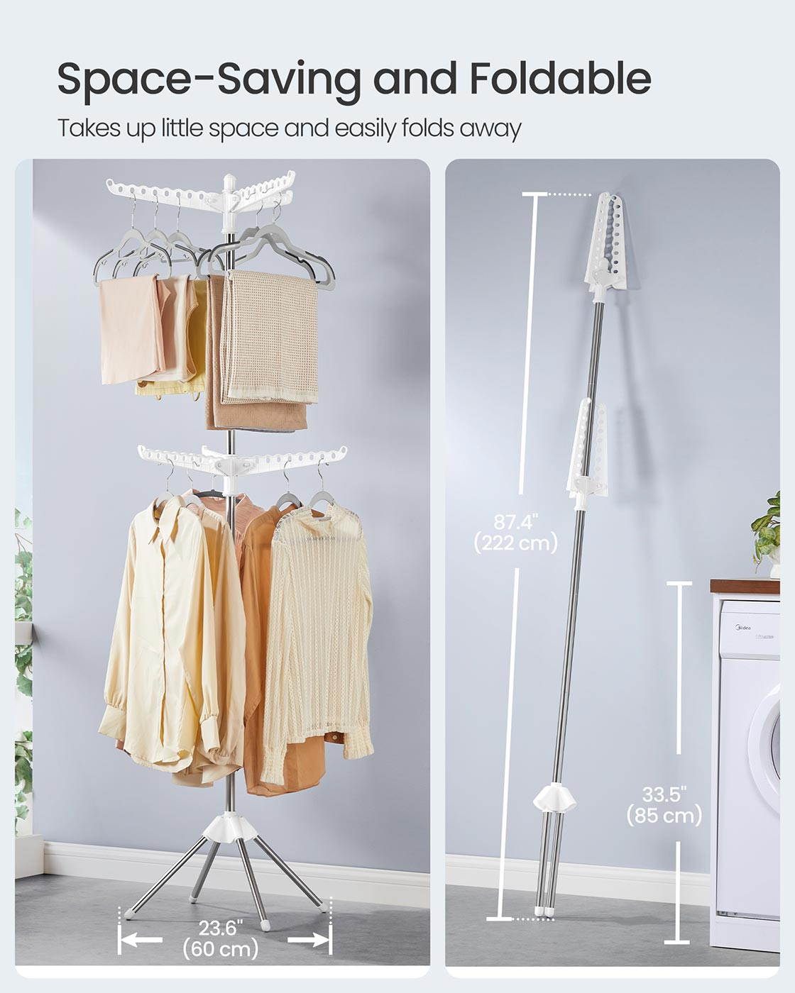 Clothes Drying Rack, Clothes Airer, Clothes Horse with 3 Arms, Space-Saving and Foldable - image 17