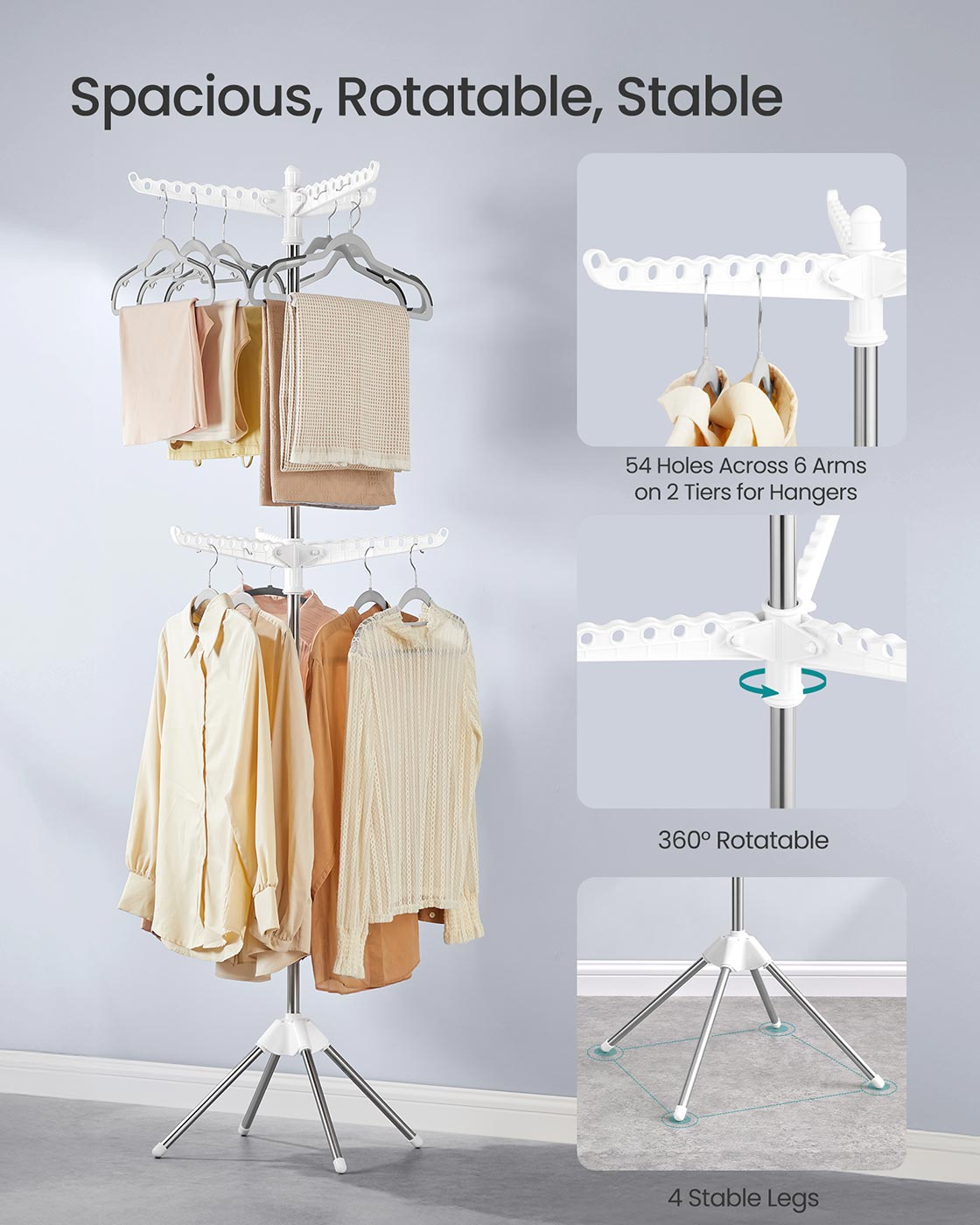 Clothes Drying Rack, Clothes Airer, Clothes Horse with 3 Arms, Space-Saving and Foldable - image 18