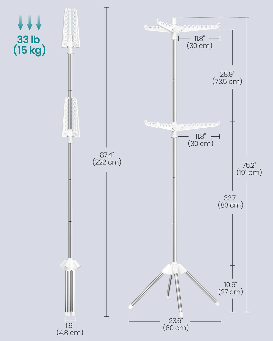 Clothes Drying Rack, Clothes Airer, Clothes Horse with 3 Arms, Space-Saving and Foldable - image 20