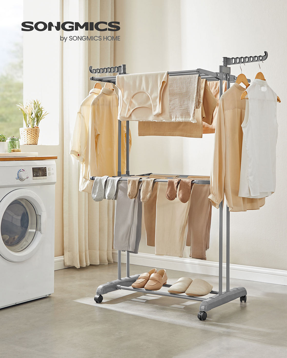 Large Clothes Airer 3-Tier Moveable Clothes Horse Dove Grey - image 2