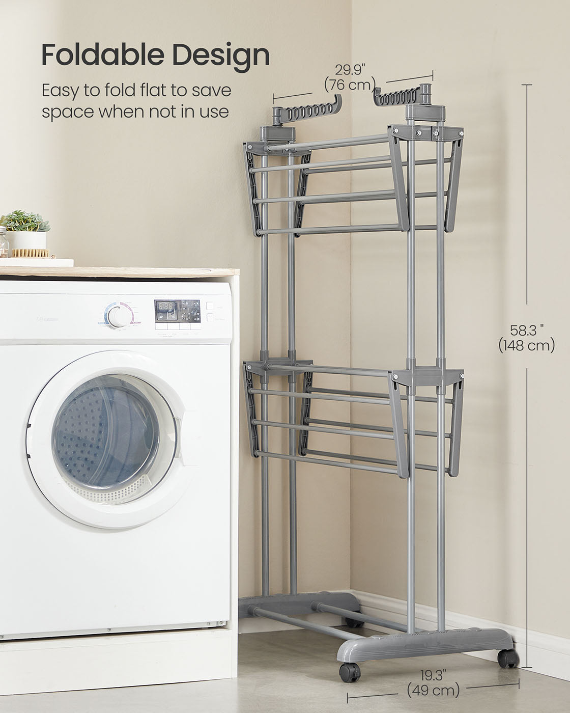 Large Clothes Airer 3-Tier Moveable Clothes Horse Dove Grey - image 6