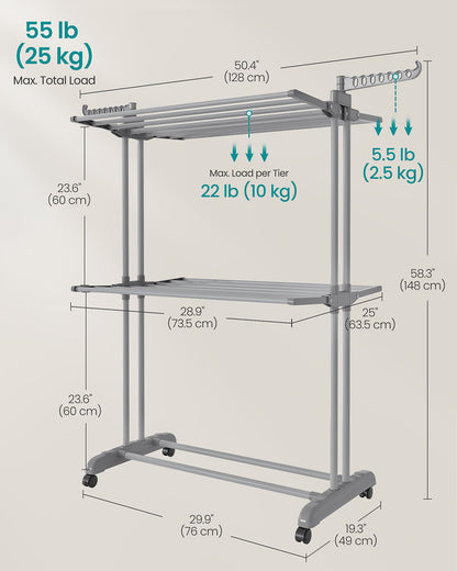 Large Clothes Airer 3-Tier Moveable Clothes Horse Dove Grey - image 7